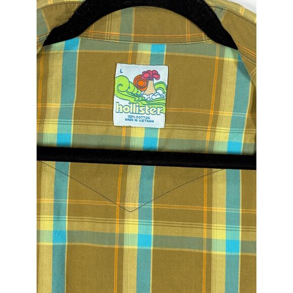 Hollister Y2K Button Up Pearl Snap Plaid Light Casual Western Preppy Mens Large - Picture 2 of 9